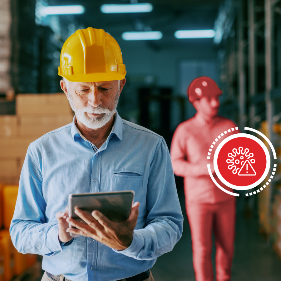 ContactTracing_900x900 Warehouse manager is checking data information on an iPad