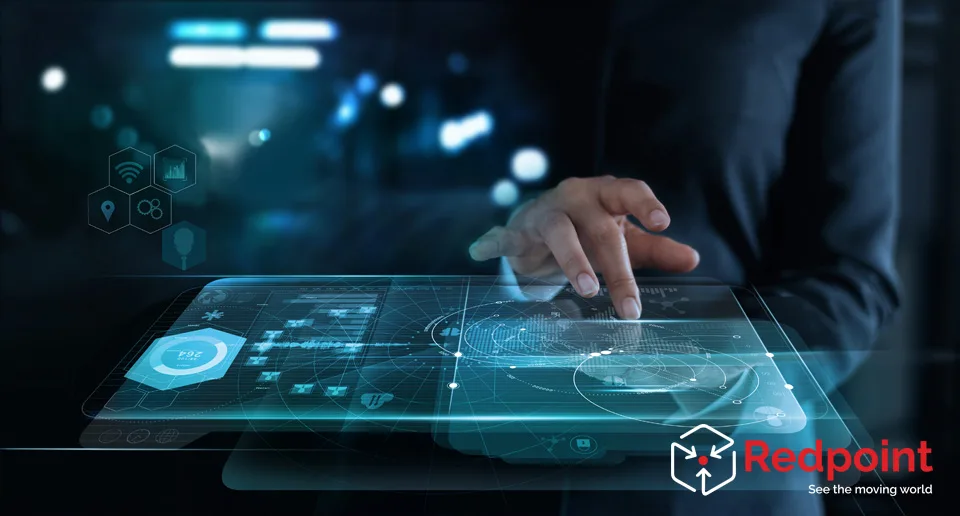 Businesswoman touching interface and startup a global network connection on virtual screen ,innovation and communications concept