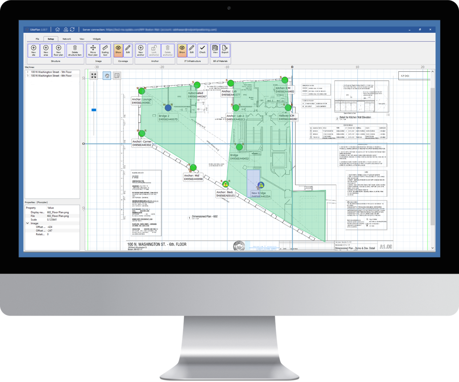 SitePlan interface in desktop showing anchor installation on the digital map. 